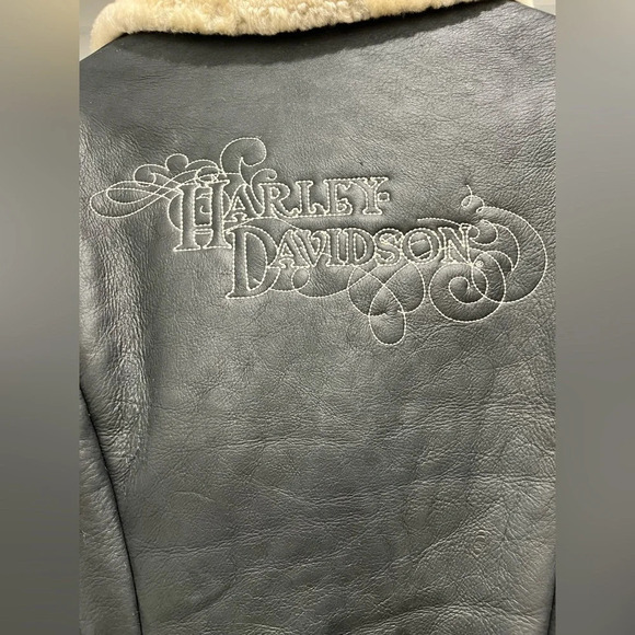 Vintage Harley Davidson Sherpa Lined belted Embroidered Genuine Leather Jacket S - Picture 6 of 14